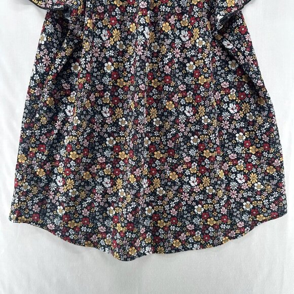 Simple Fun Tunic Size M Peasant Floral Blouse  Tie Neck Flare Sleeve Multicolor - Picture 6 of 11